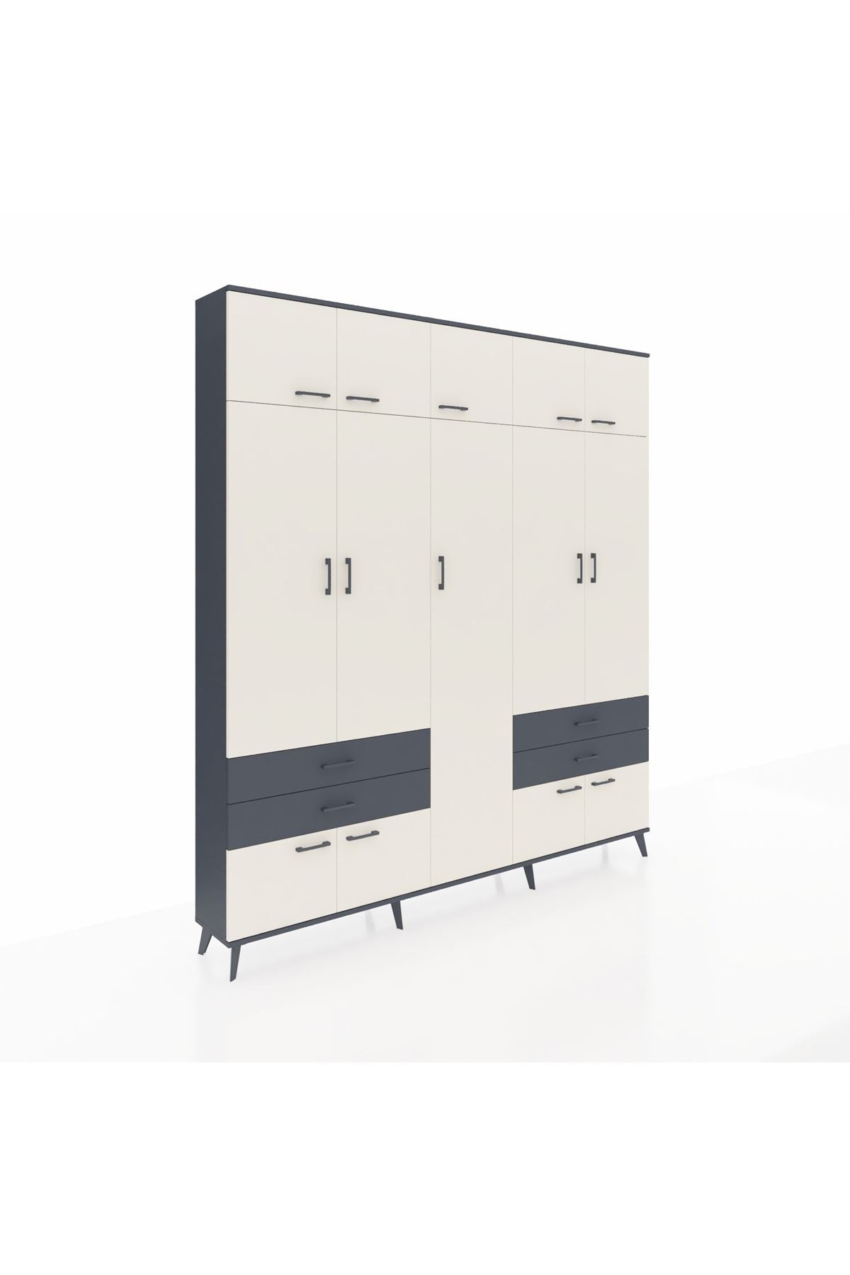 Arges Dolap 12 Raflı 4 Çekmeceli 2 Askılı 220x30x243 Antrasit-Aytaşı/Antrasit