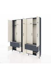 Arges Dolap 12 Raflı 4 Çekmeceli 2 Askılı 220x30x243 Antrasit-Aytaşı/Antrasit