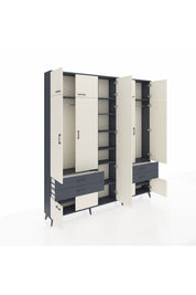 Arges Dolap 12 Raflı 4 Çekmeceli 2 Askılı 220x30x243 Antrasit-Aytaşı/Antrasit