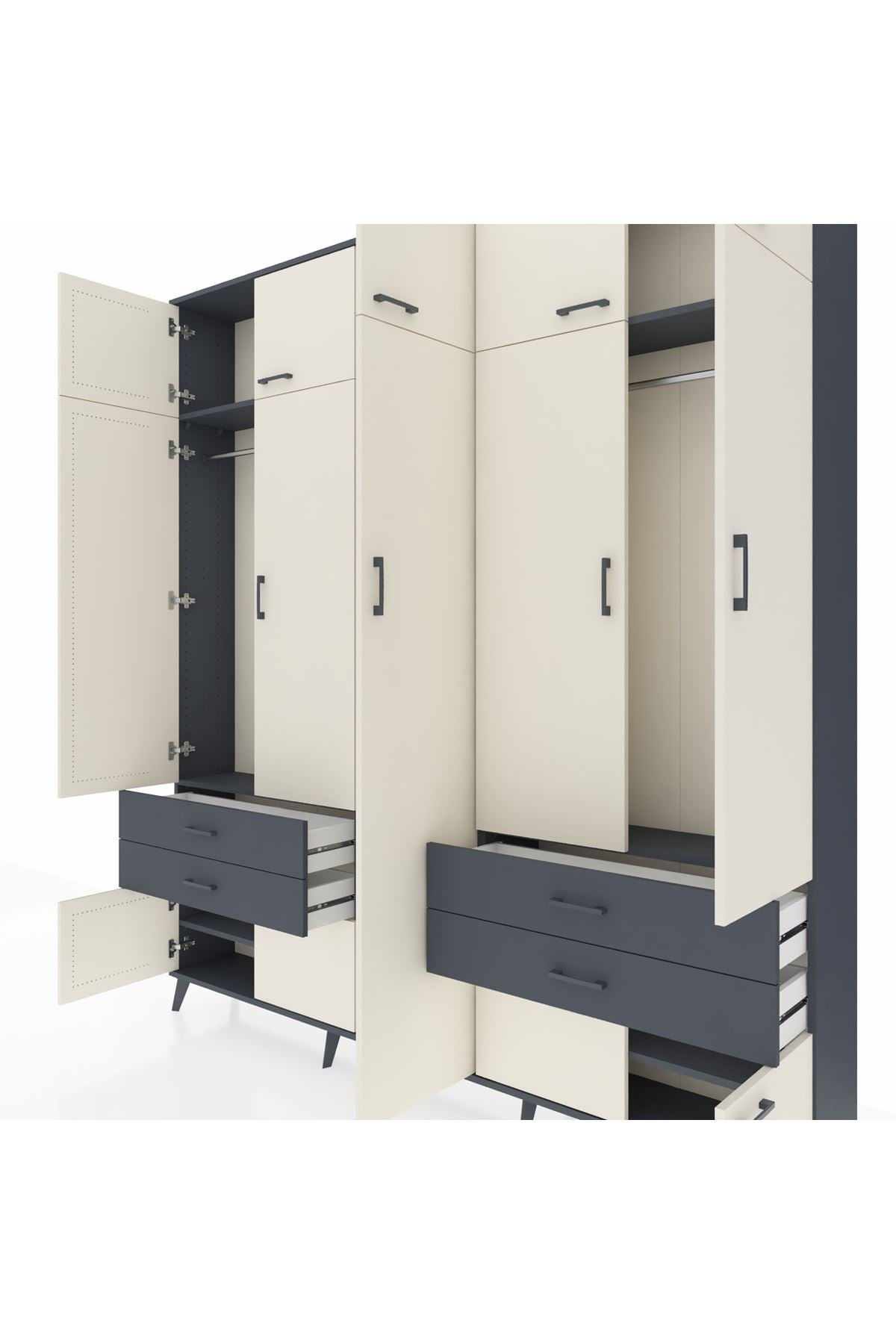 Arges Dolap 12 Raflı 4 Çekmeceli 2 Askılı 220x30x243 Antrasit-Aytaşı/Antrasit