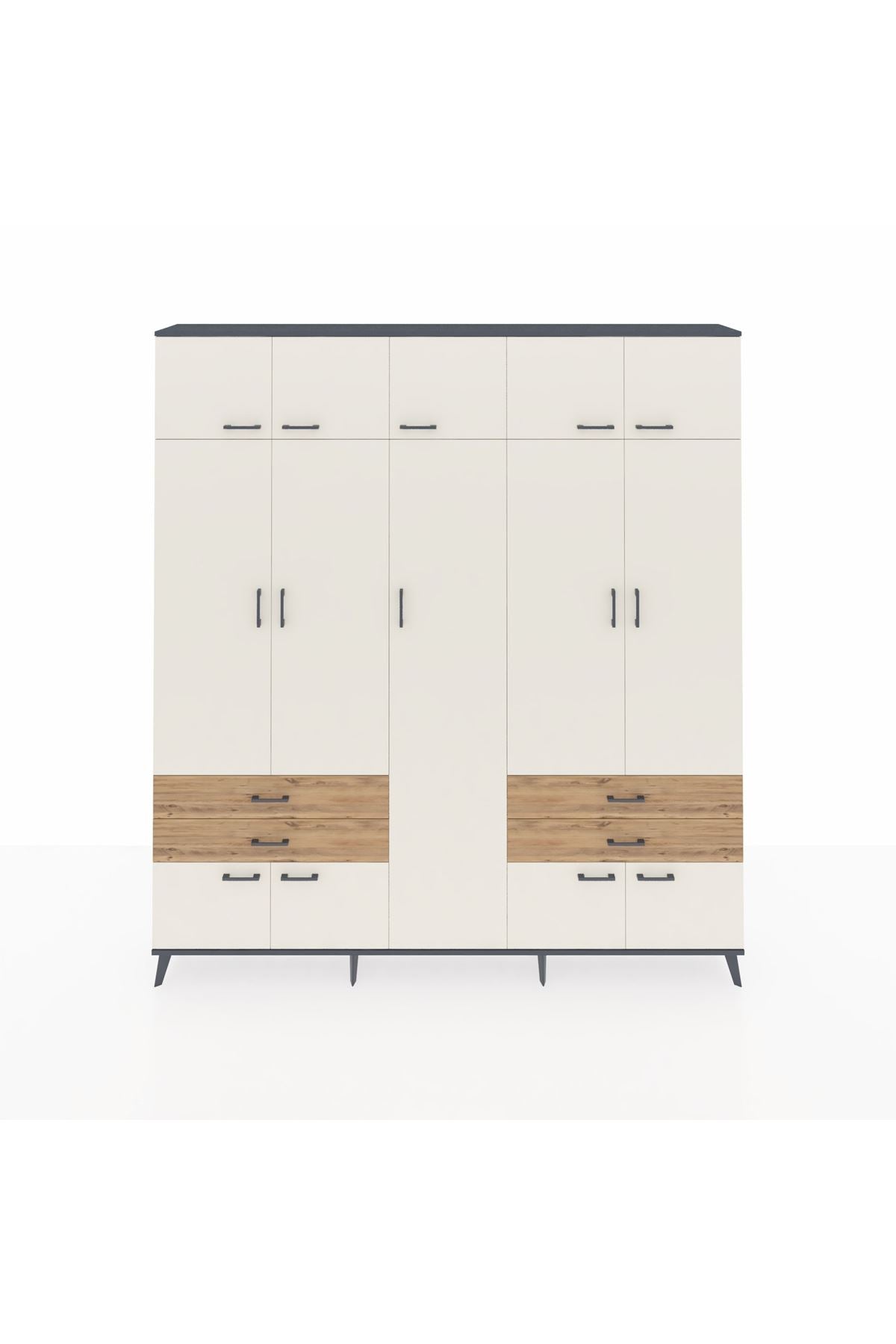 Arges Dolap 12 Raflı 4 Çekmeceli 2 Askılı 220x30x243 Antrasit-Aytaşı/Çam