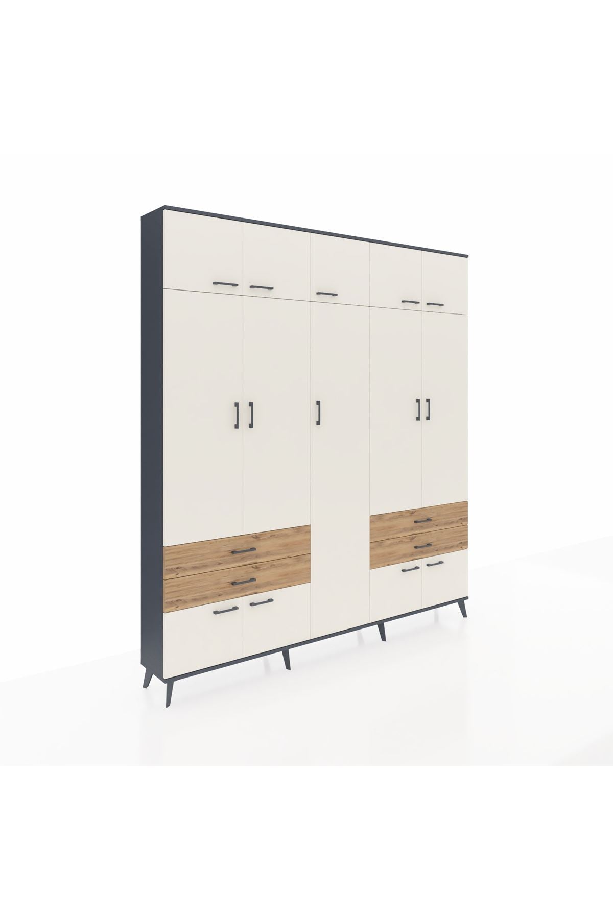 Arges Dolap 12 Raflı 4 Çekmeceli 2 Askılı 220x30x243 Antrasit-Aytaşı/Çam