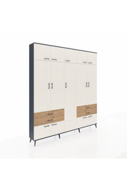 Arges Dolap 12 Raflı 4 Çekmeceli 2 Askılı 220x30x243 Antrasit-Aytaşı/Çam