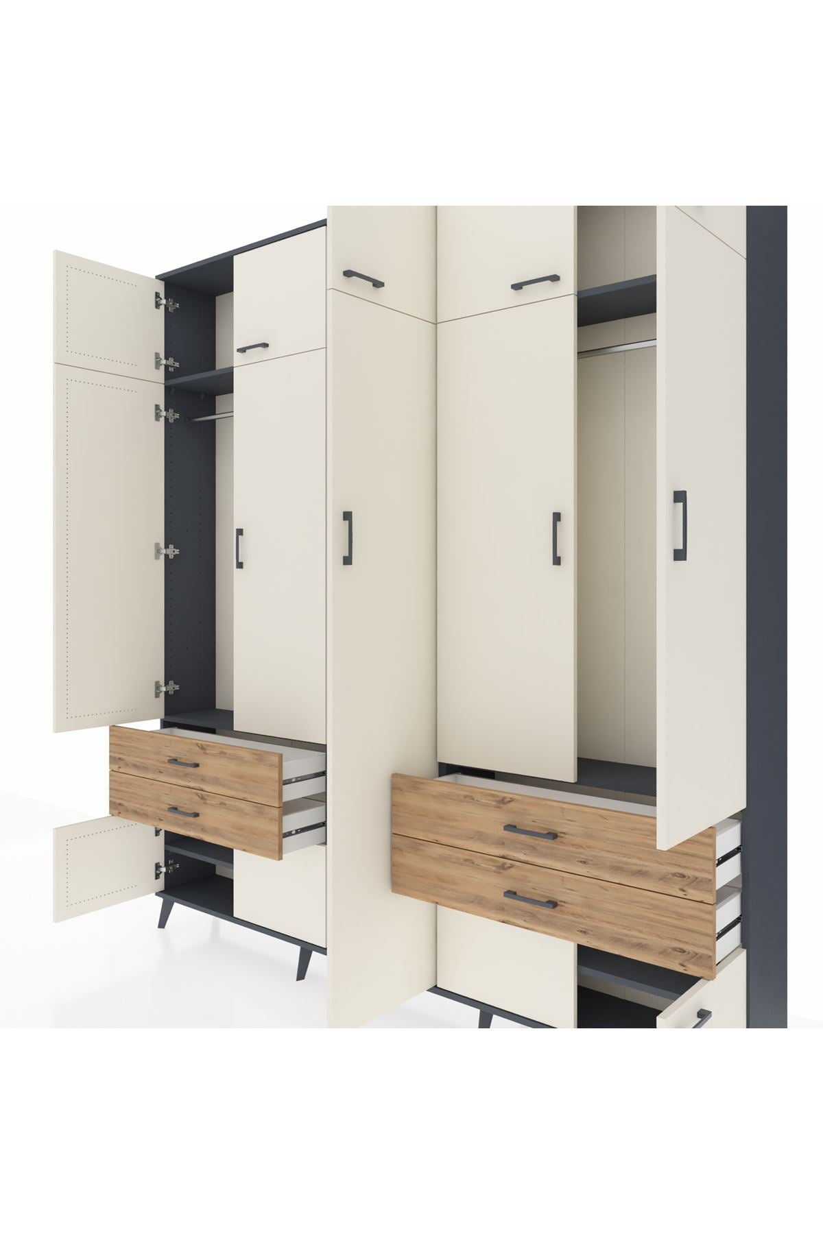 Arges Dolap 12 Raflı 4 Çekmeceli 2 Askılı 220x30x243 Antrasit-Aytaşı/Çam