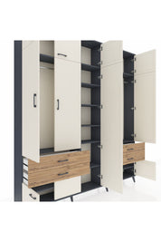 Arges Dolap 12 Raflı 4 Çekmeceli 2 Askılı 220x30x243 Antrasit-Aytaşı/Çam