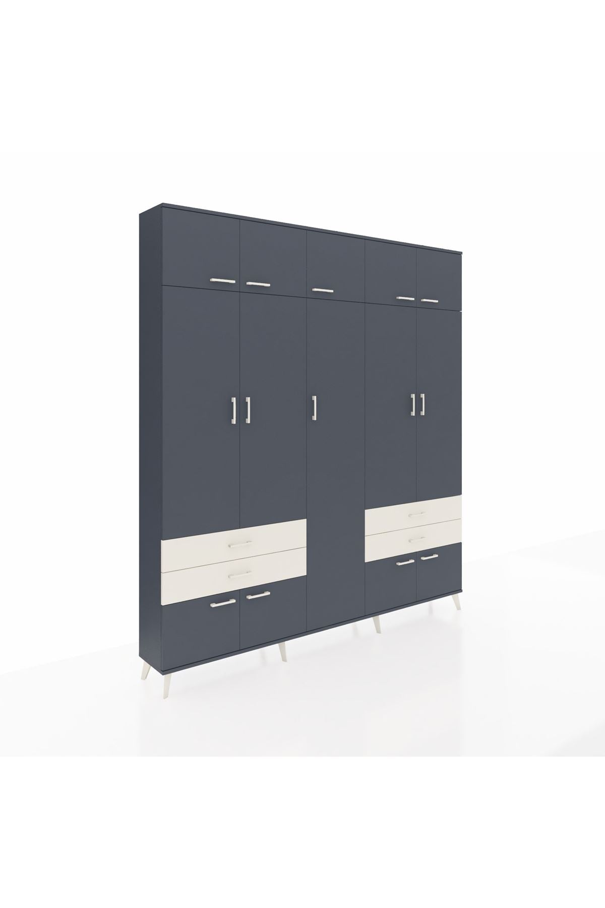 Arges Dolap 12 Raflı 4 Çekmeceli 2 Askılı 220x30x243 Antrasit-Antrasit/Aytaşı