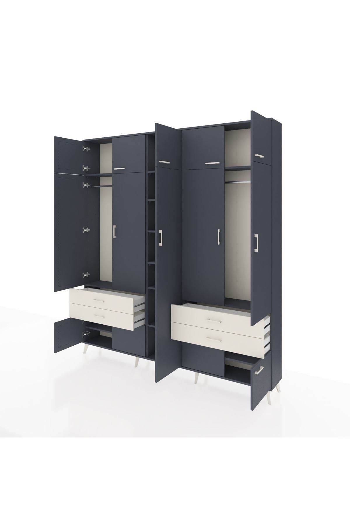 Arges Dolap 12 Raflı 4 Çekmeceli 2 Askılı 220x30x243 Antrasit-Antrasit/Aytaşı