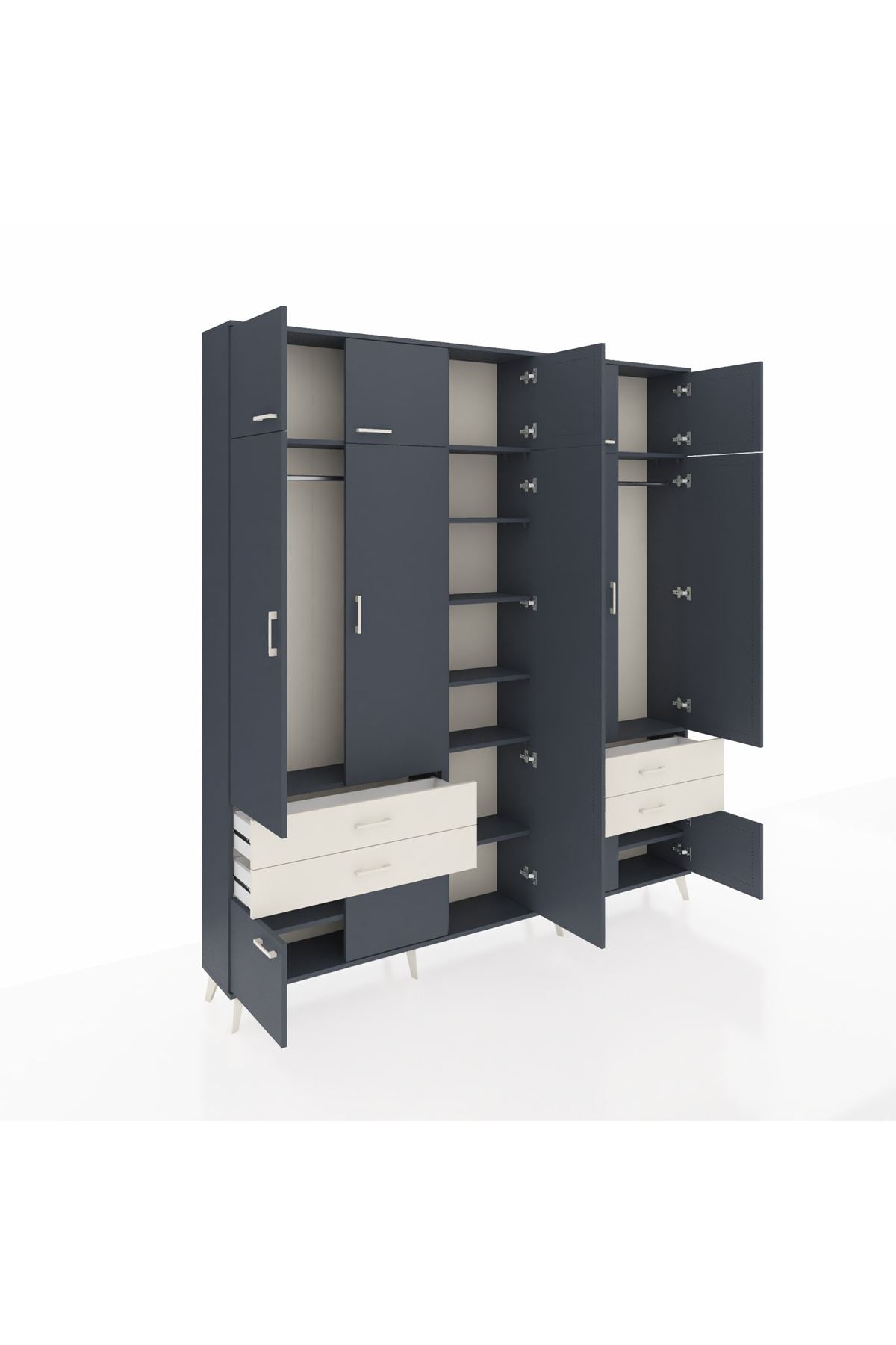 Arges Dolap 12 Raflı 4 Çekmeceli 2 Askılı 220x30x243 Antrasit-Antrasit/Aytaşı