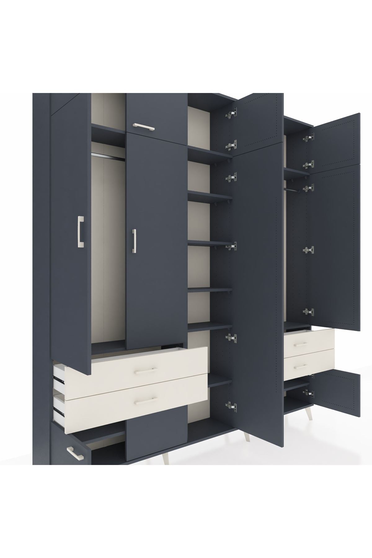 Arges Dolap 12 Raflı 4 Çekmeceli 2 Askılı 220x30x243 Antrasit-Antrasit/Aytaşı