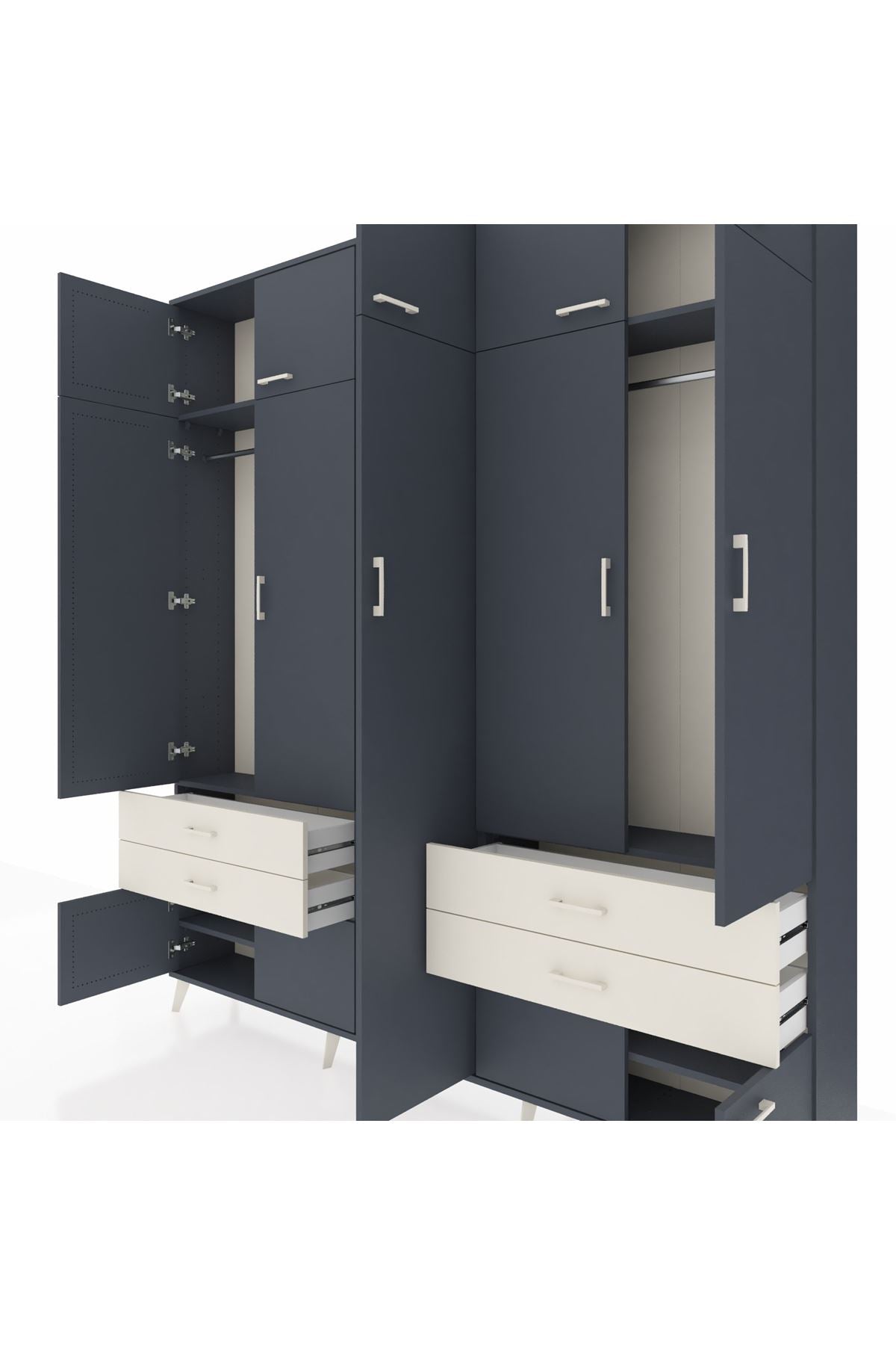 Arges Dolap 12 Raflı 4 Çekmeceli 2 Askılı 220x30x243 Antrasit-Antrasit/Aytaşı