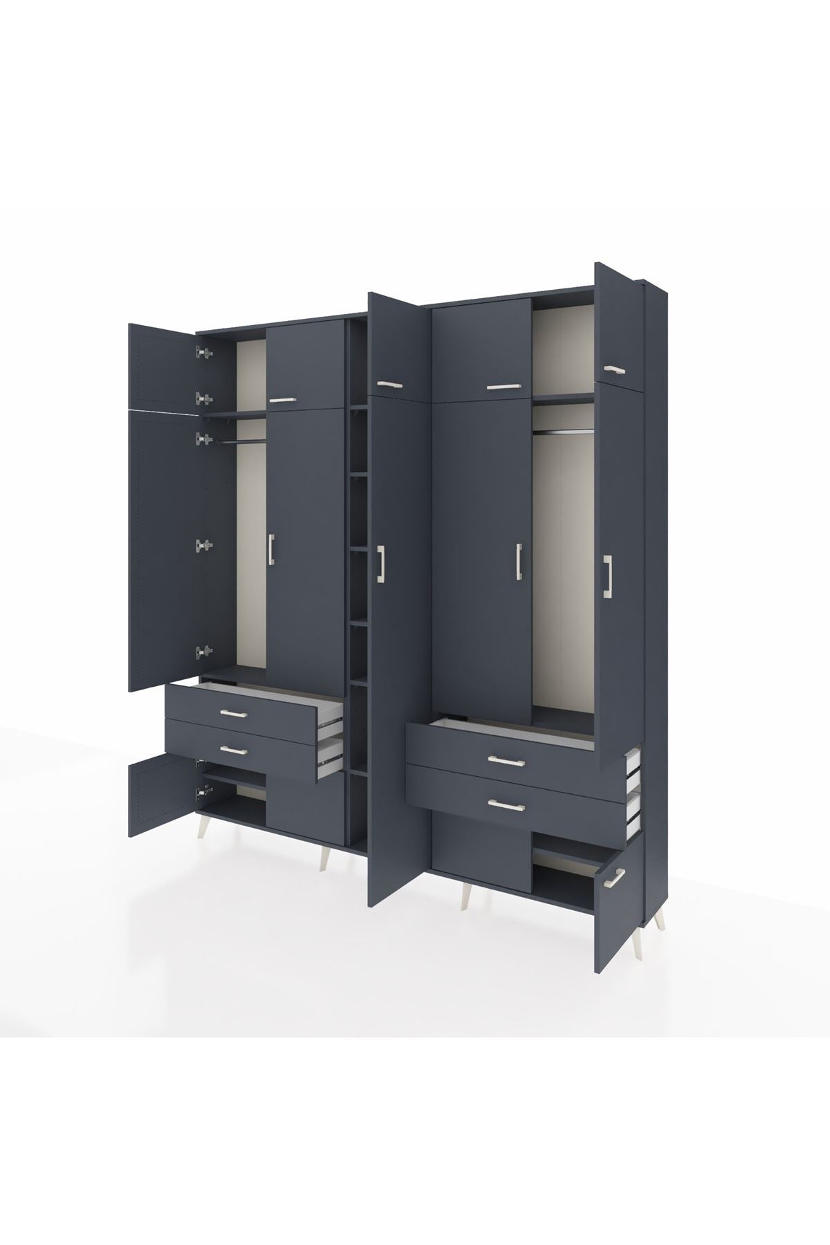 Arges Gardrop 12 Raflı 4 Çekmeceli 2 Askılı 220x30x243 Antrasit-Antrasit