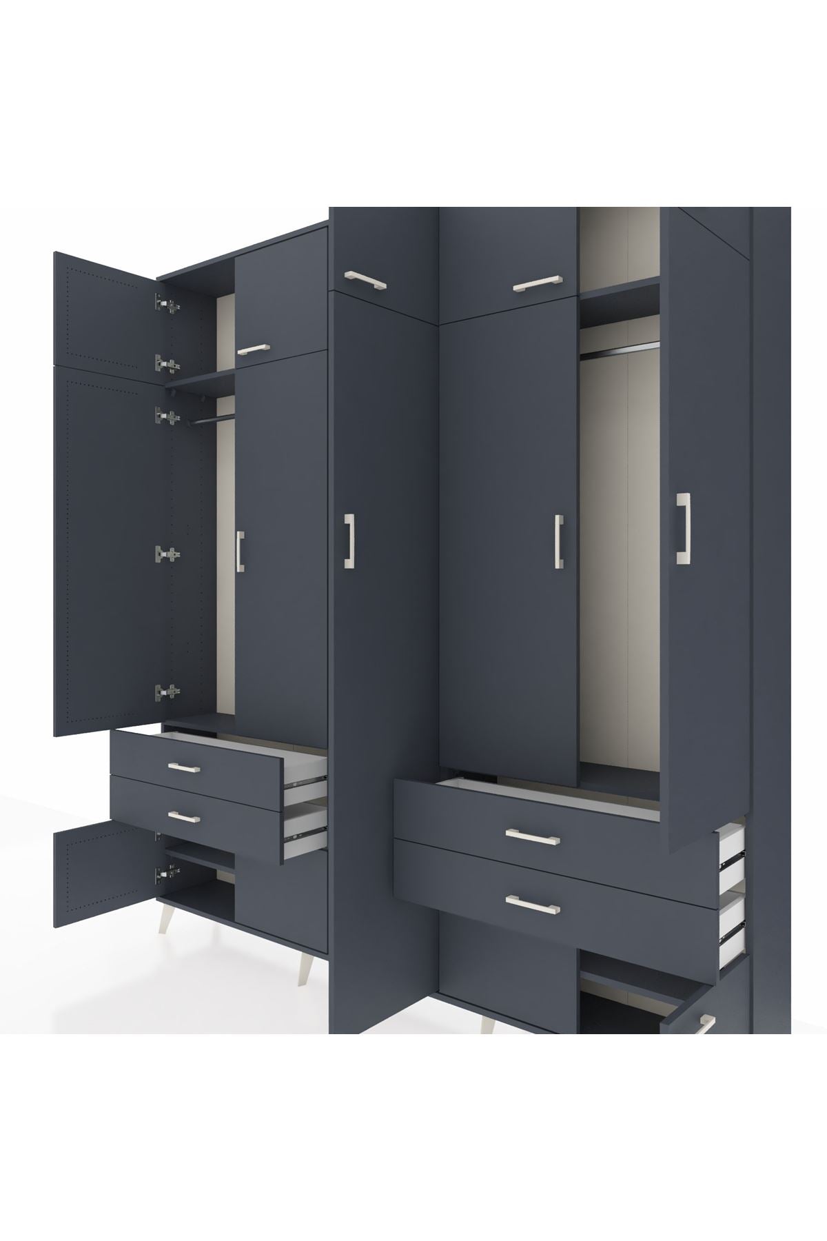 Arges Gardrop 12 Raflı 4 Çekmeceli 2 Askılı 220x30x243 Antrasit-Antrasit