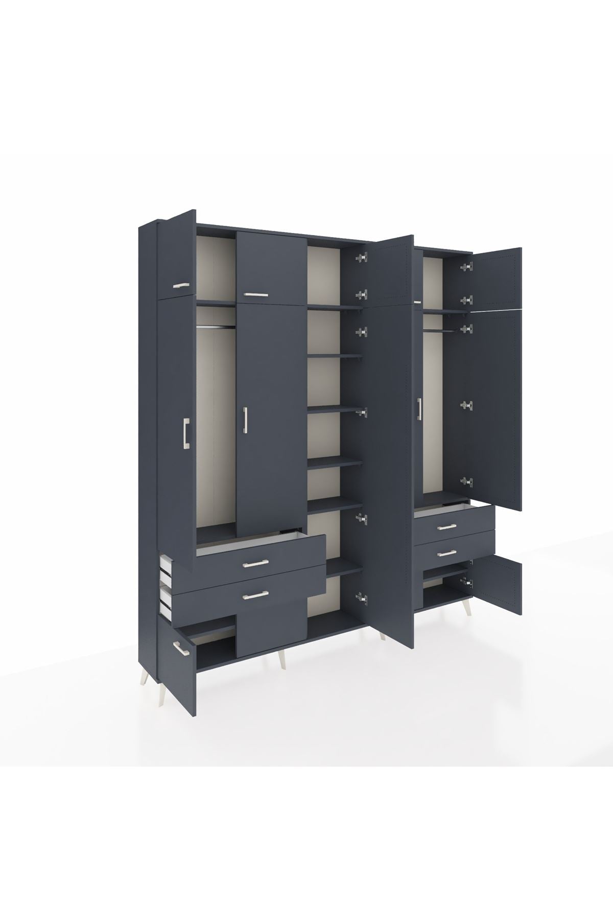 Arges Gardrop 12 Raflı 4 Çekmeceli 2 Askılı 220x30x243 Antrasit-Antrasit