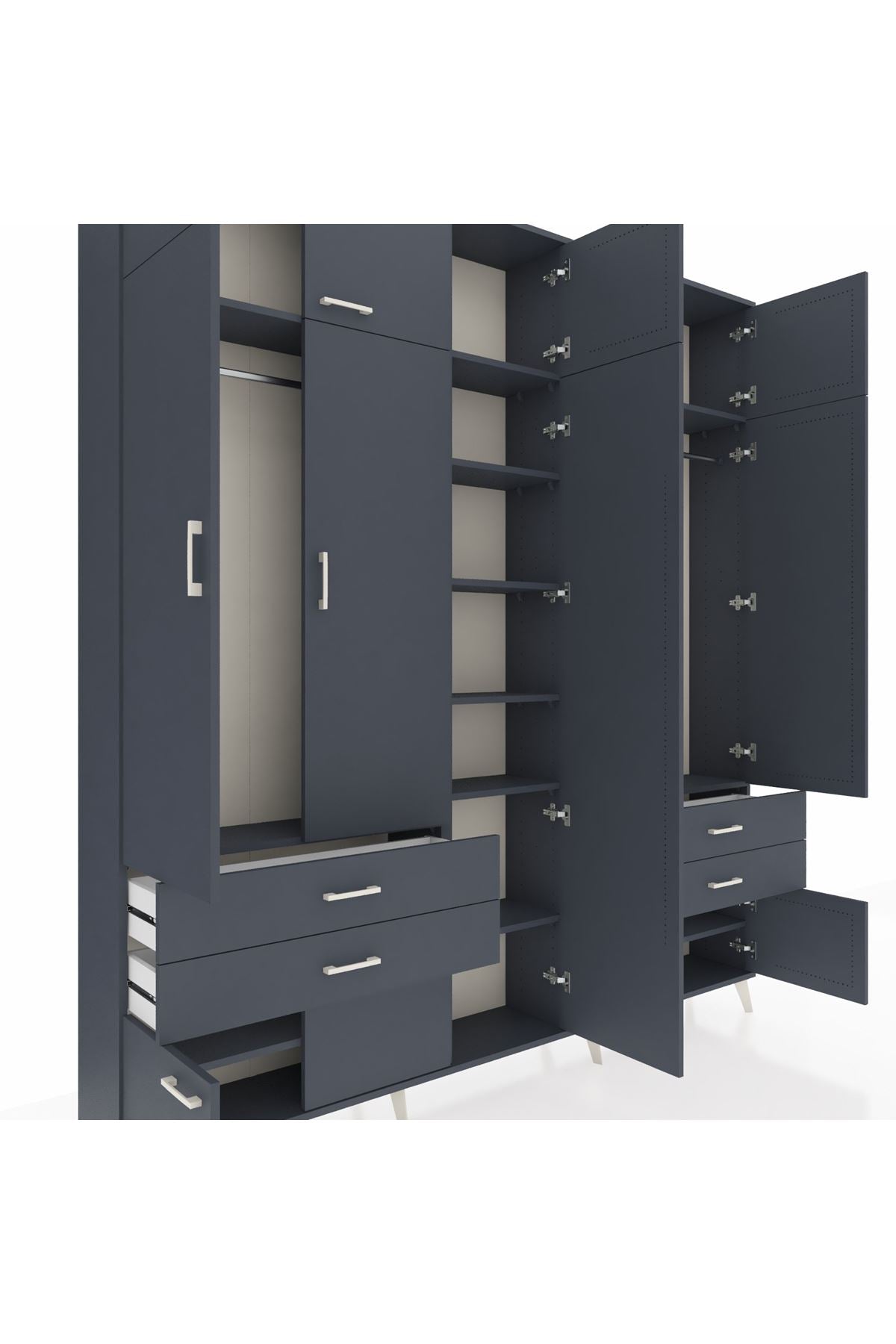 Arges Gardrop 12 Raflı 4 Çekmeceli 2 Askılı 220x30x243 Antrasit-Antrasit