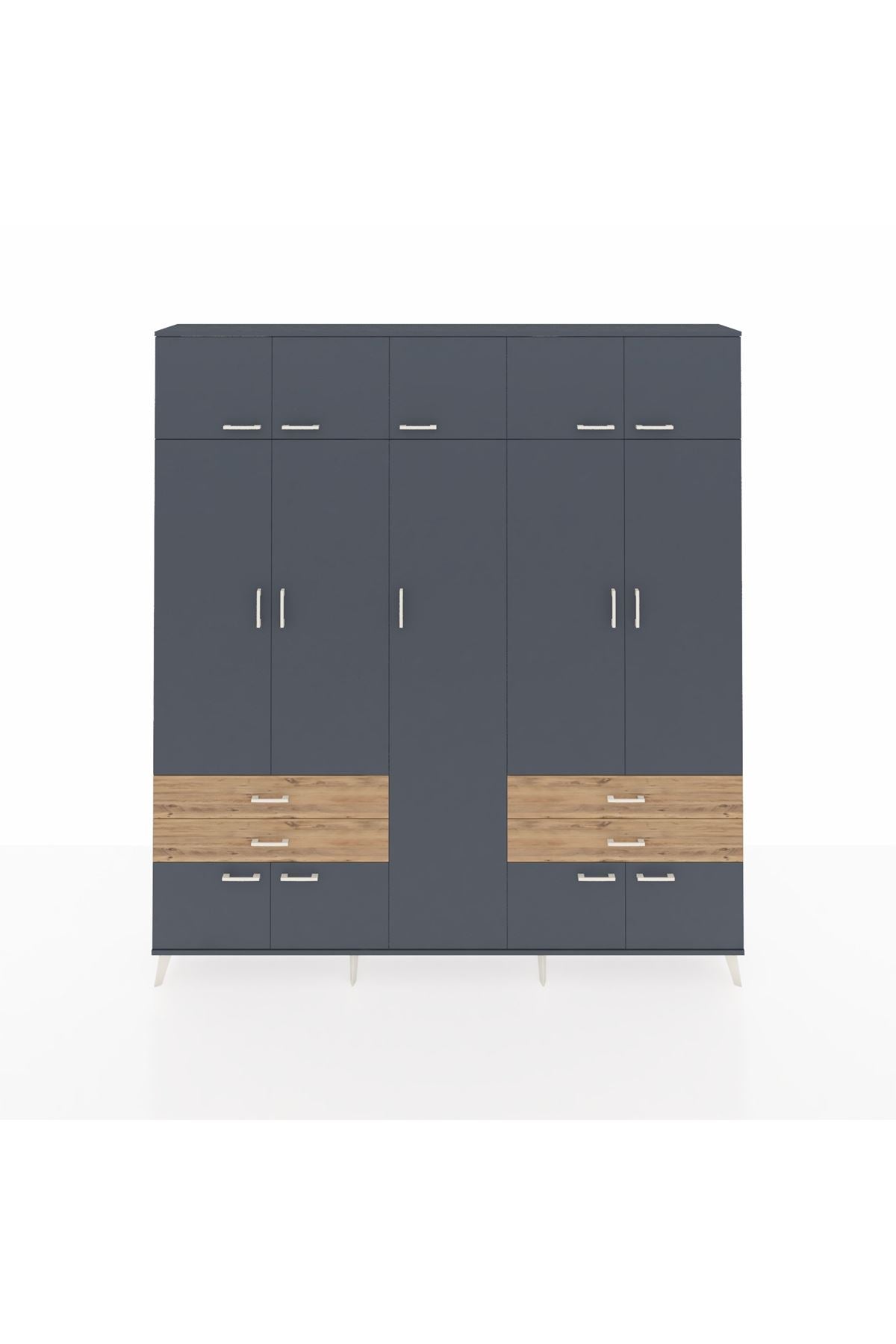 Arges Dolap 12 Raflı 4 Çekmeceli 2 Askılı 220x30x243 Antrasit-Antrasit/Çam