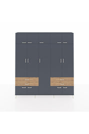 Arges Dolap 12 Raflı 4 Çekmeceli 2 Askılı 220x30x243 Antrasit-Antrasit/Çam