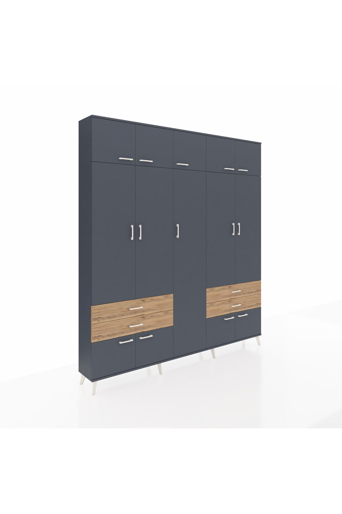 Arges Dolap 12 Raflı 4 Çekmeceli 2 Askılı 220x30x243 Antrasit-Antrasit/Çam