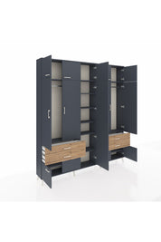 Arges Dolap 12 Raflı 4 Çekmeceli 2 Askılı 220x30x243 Antrasit-Antrasit/Çam