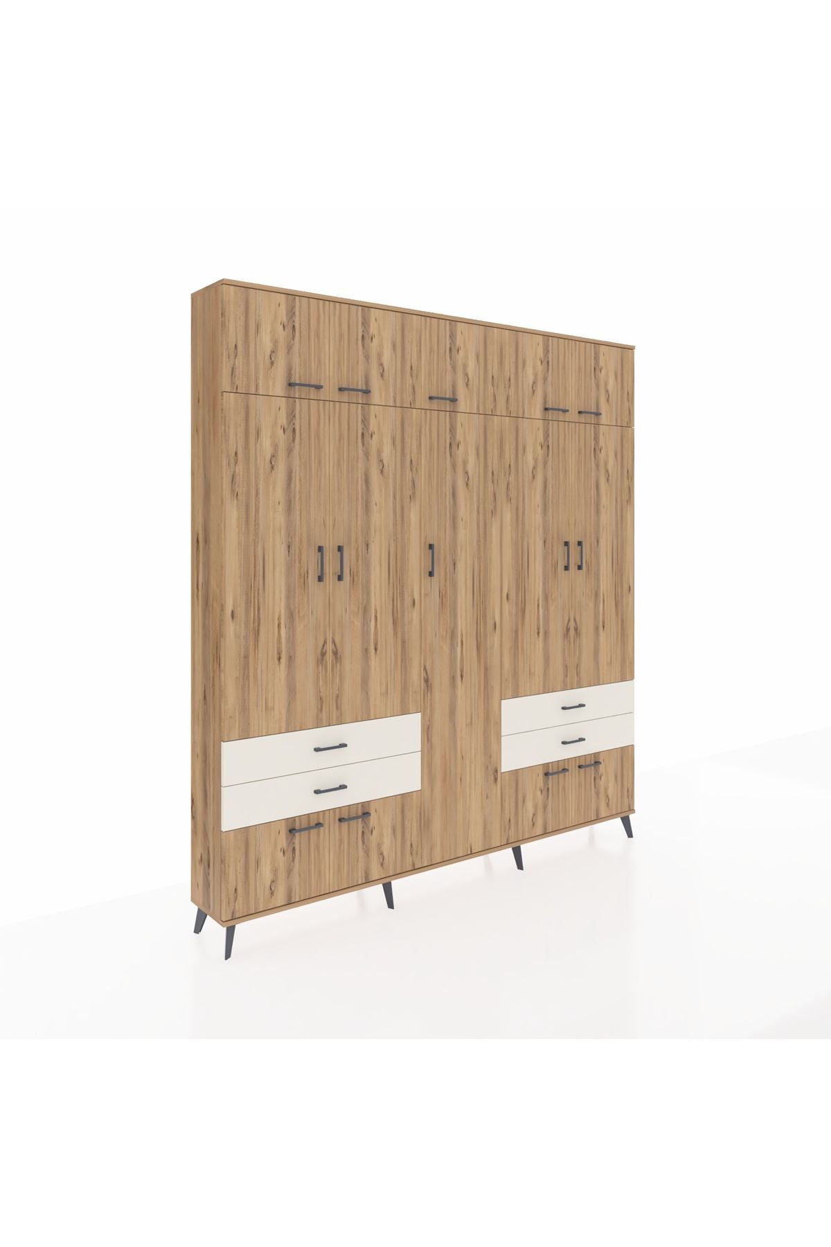 Arges Dolap 12 Raflı 4 Çekmeceli 2 Askılı 220x30x243 Çam-Çam/Aytaşı