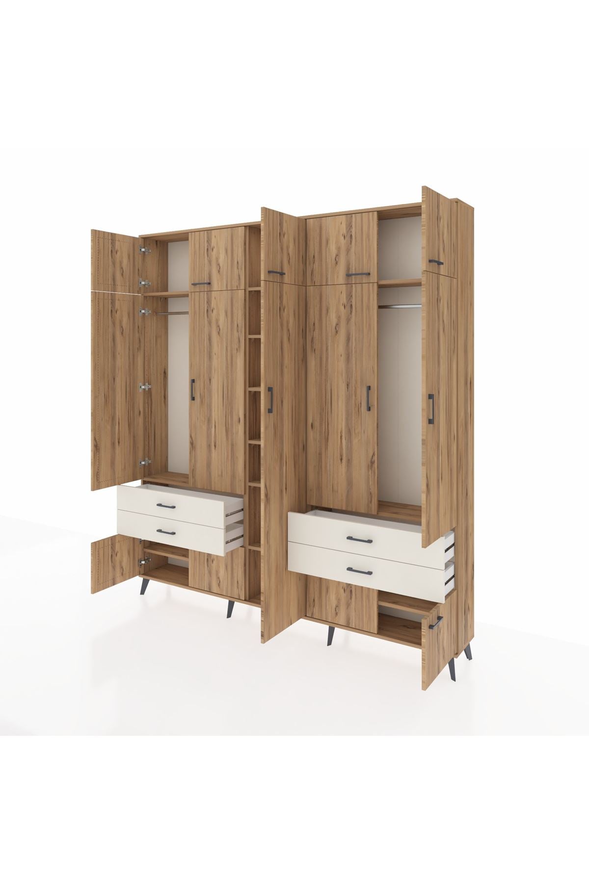 Arges Dolap 12 Raflı 4 Çekmeceli 2 Askılı 220x30x243 Çam-Çam/Aytaşı