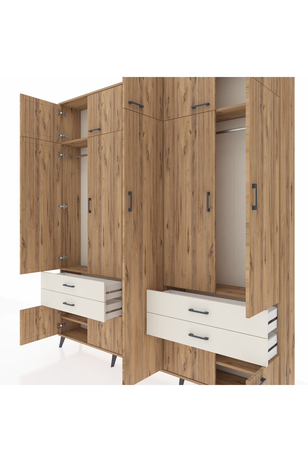 Arges Dolap 12 Raflı 4 Çekmeceli 2 Askılı 220x30x243 Çam-Çam/Aytaşı