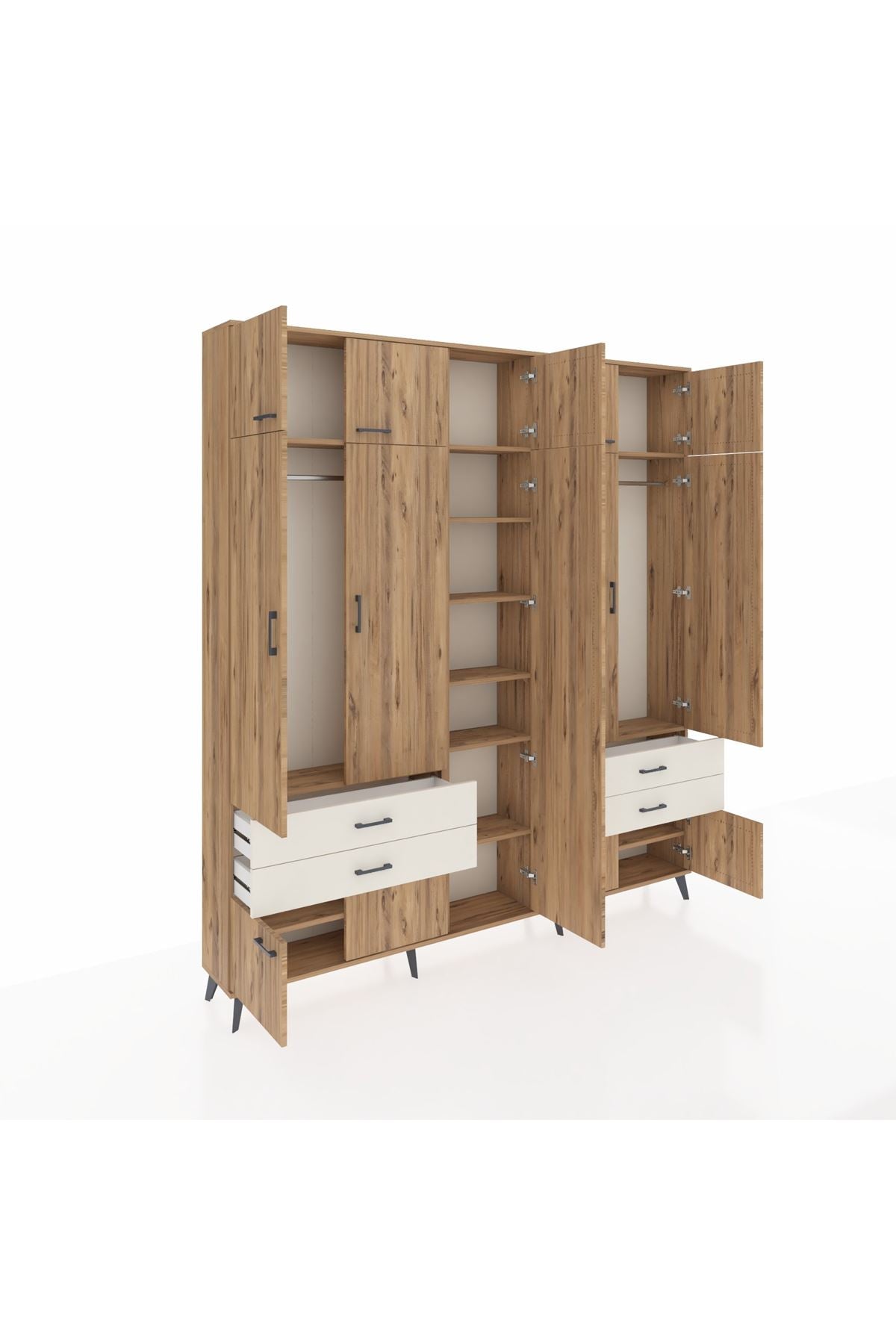 Arges Dolap 12 Raflı 4 Çekmeceli 2 Askılı 220x30x243 Çam-Çam/Aytaşı