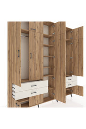 Arges Dolap 12 Raflı 4 Çekmeceli 2 Askılı 220x30x243 Çam-Çam/Aytaşı