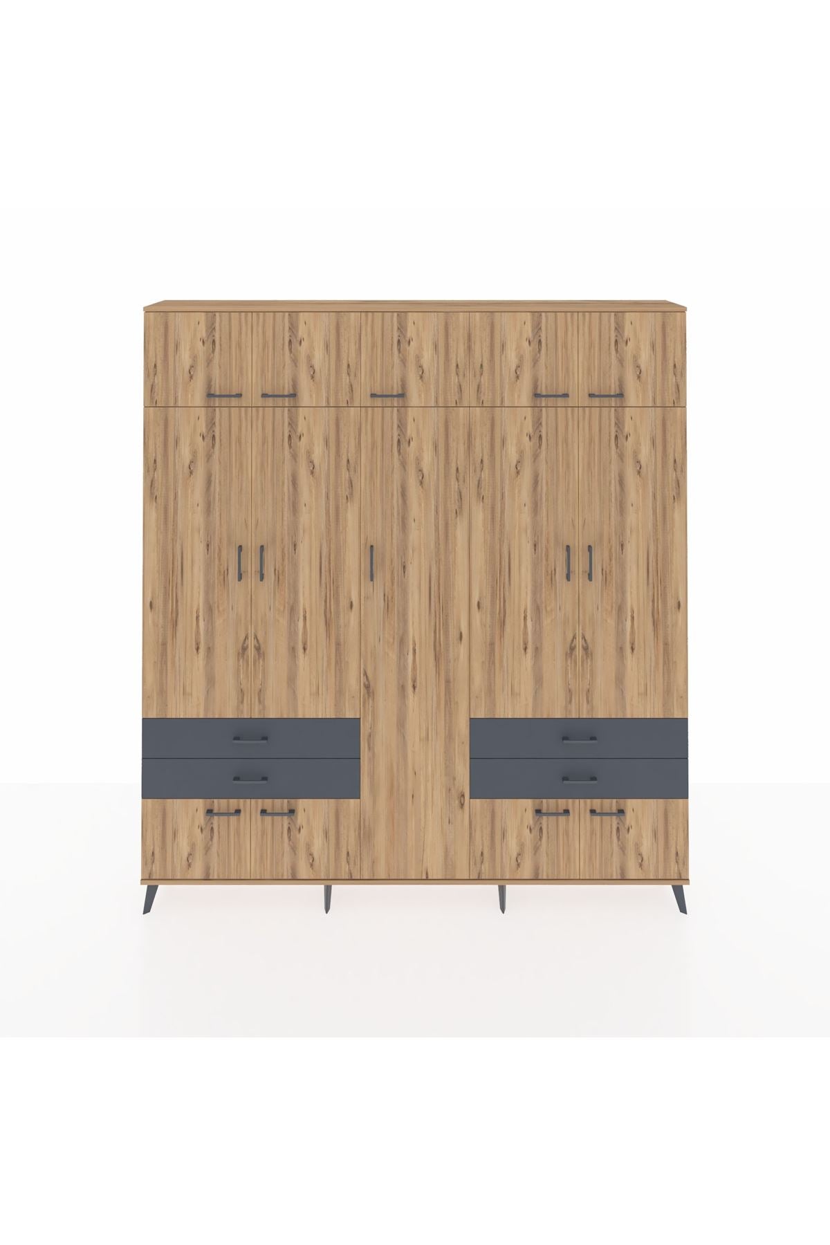 Arges Dolap 12 Raflı 4 Çekmeceli 2 Askılı 220x30x243 Çam-Çam/Antrasit