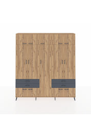 Arges Dolap 12 Raflı 4 Çekmeceli 2 Askılı 220x30x243 Çam-Çam/Antrasit