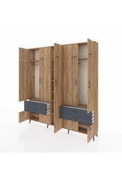 Arges Dolap 12 Raflı 4 Çekmeceli 2 Askılı 220x30x243 Çam-Çam/Antrasit