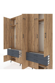 Arges Dolap 12 Raflı 4 Çekmeceli 2 Askılı 220x30x243 Çam-Çam/Antrasit