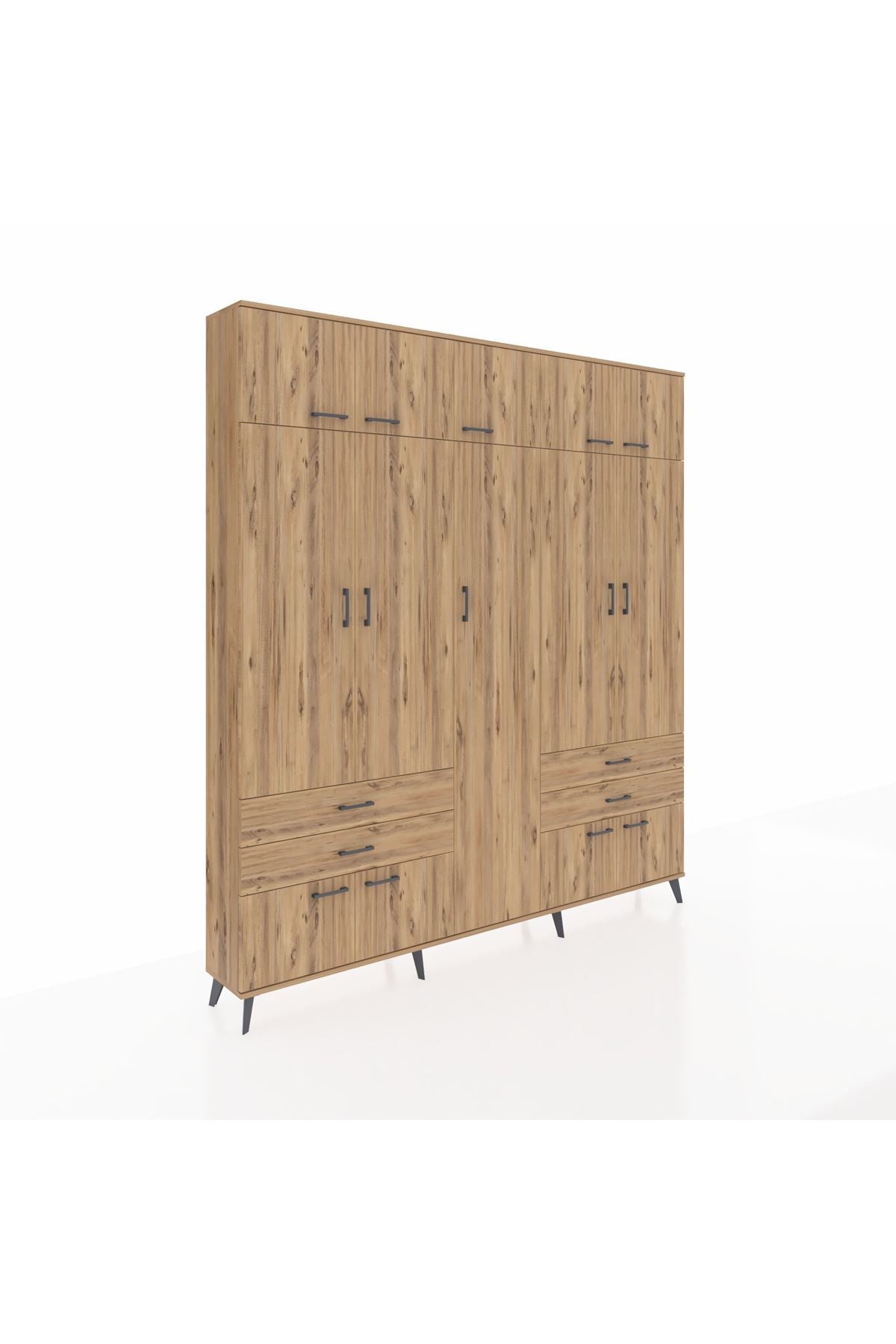 Arges Gardrop 12 Raflı 4 Çekmeceli 2 Askılı 220x30x243 Çam-Çam