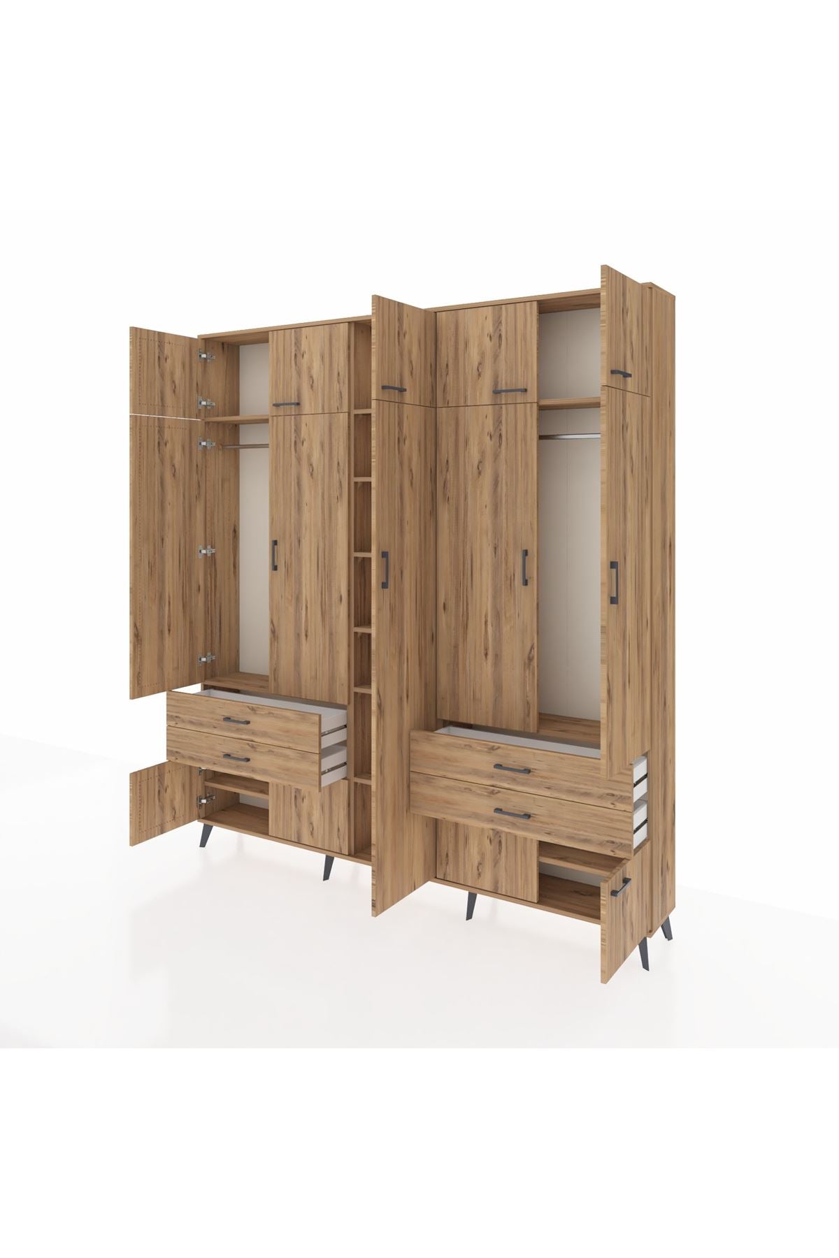 Arges Gardrop 12 Raflı 4 Çekmeceli 2 Askılı 220x30x243 Çam-Çam