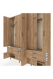 Arges Gardrop 12 Raflı 4 Çekmeceli 2 Askılı 220x30x243 Çam-Çam