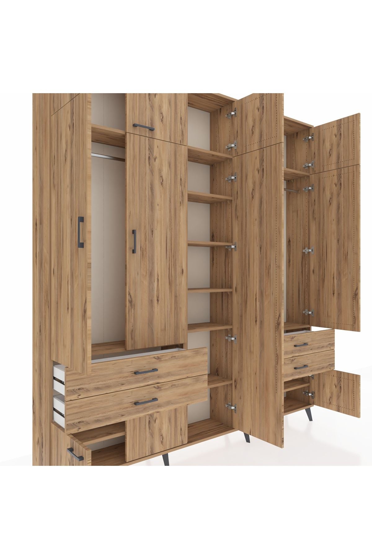 Arges Gardrop 12 Raflı 4 Çekmeceli 2 Askılı 220x30x243 Çam-Çam