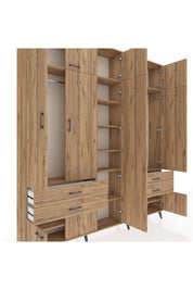 Arges Gardrop 12 Raflı 4 Çekmeceli 2 Askılı 220x30x243 Çam-Çam