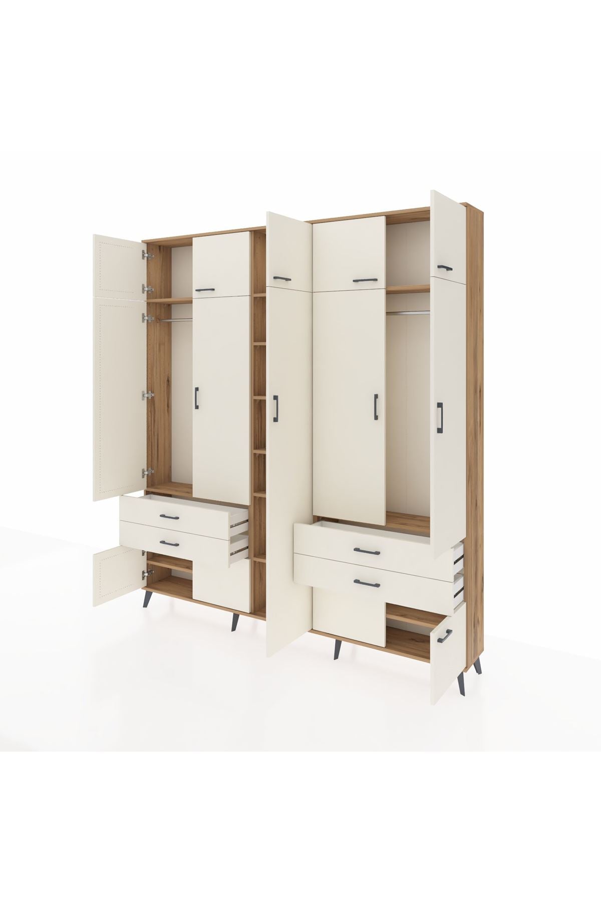 Arges Gardrop 12 Raflı 4 Çekmeceli 2 Askılı 220x30x243 Çam-Aytaşı