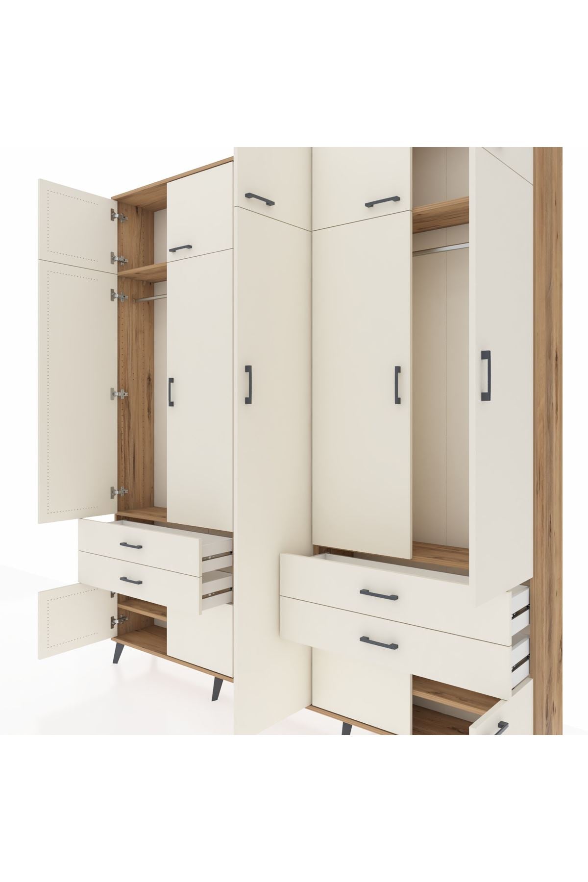 Arges Gardrop 12 Raflı 4 Çekmeceli 2 Askılı 220x30x243 Çam-Aytaşı