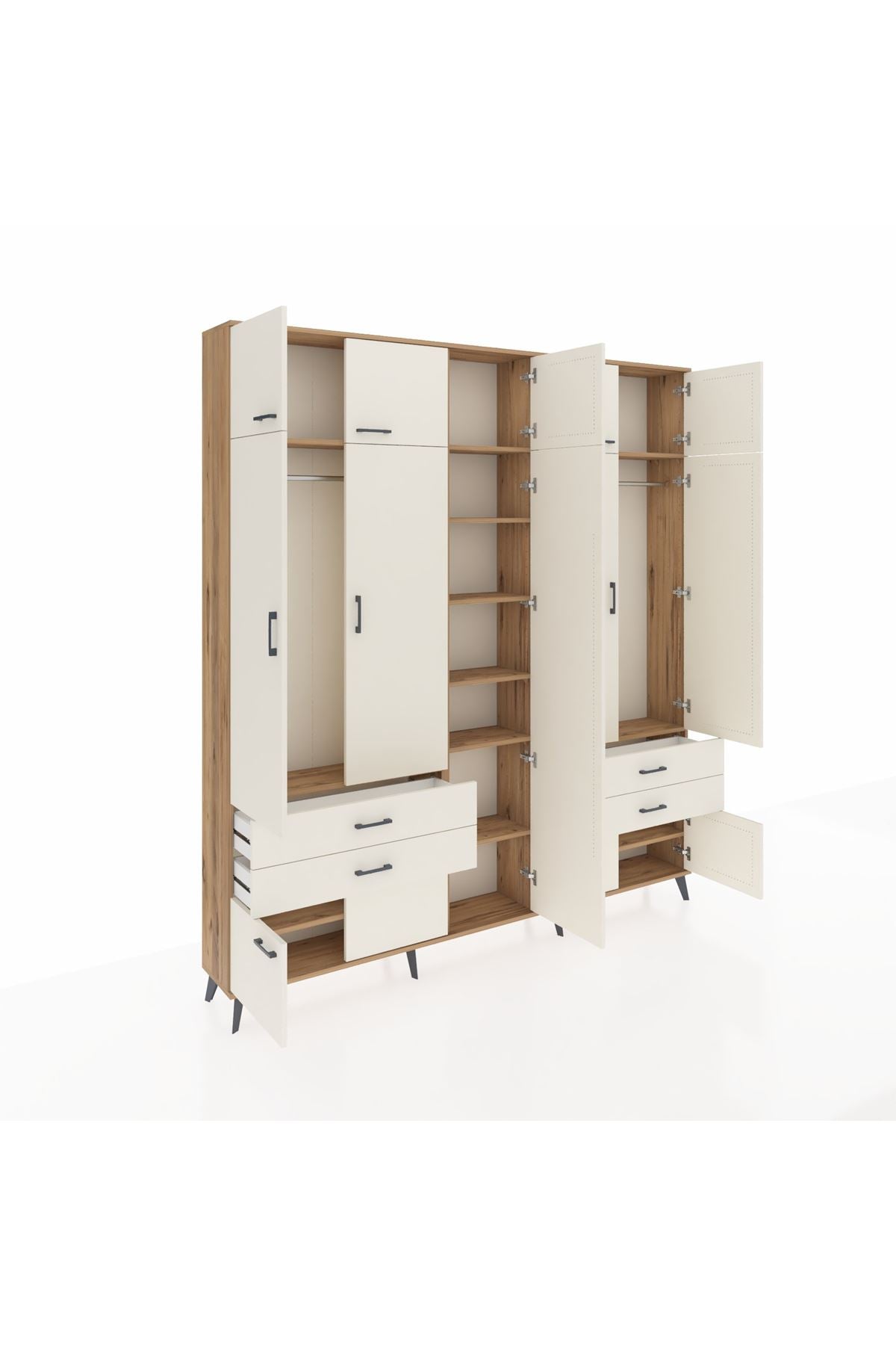 Arges Gardrop 12 Raflı 4 Çekmeceli 2 Askılı 220x30x243 Çam-Aytaşı