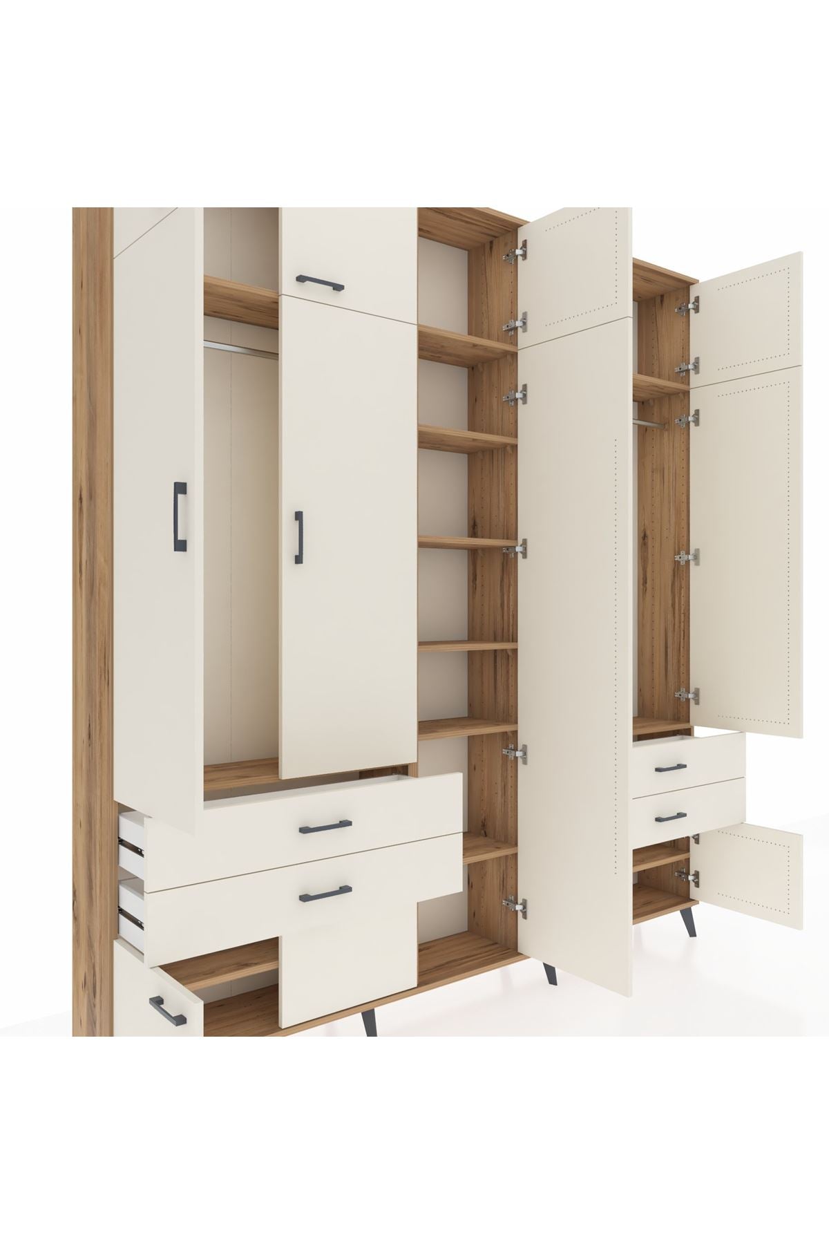 Arges Gardrop 12 Raflı 4 Çekmeceli 2 Askılı 220x30x243 Çam-Aytaşı