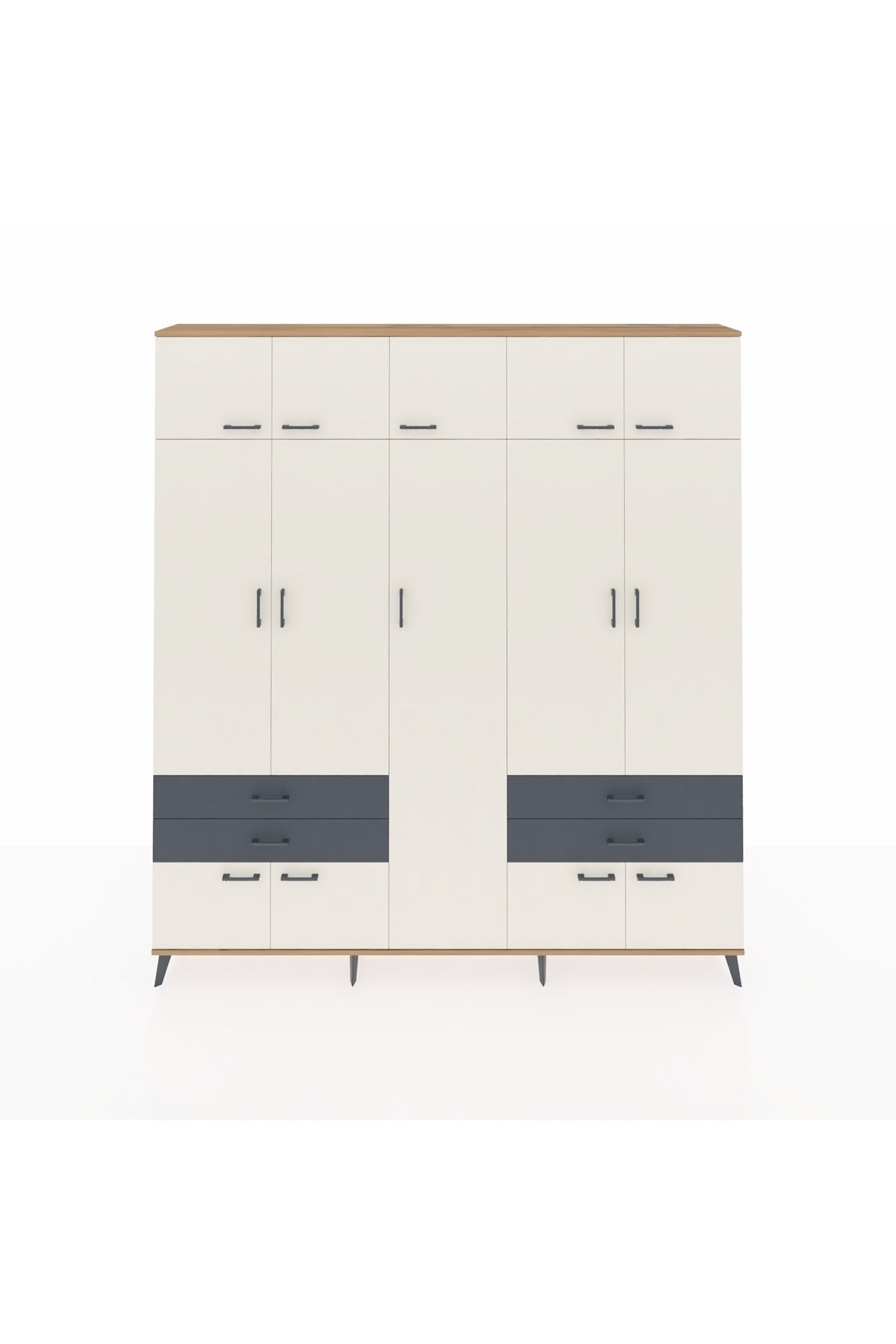 Arges Dolap 12 Raflı 4 Çekmeceli 2 Askılı 220x30x243 Çam-Aytaşı/Antrasit