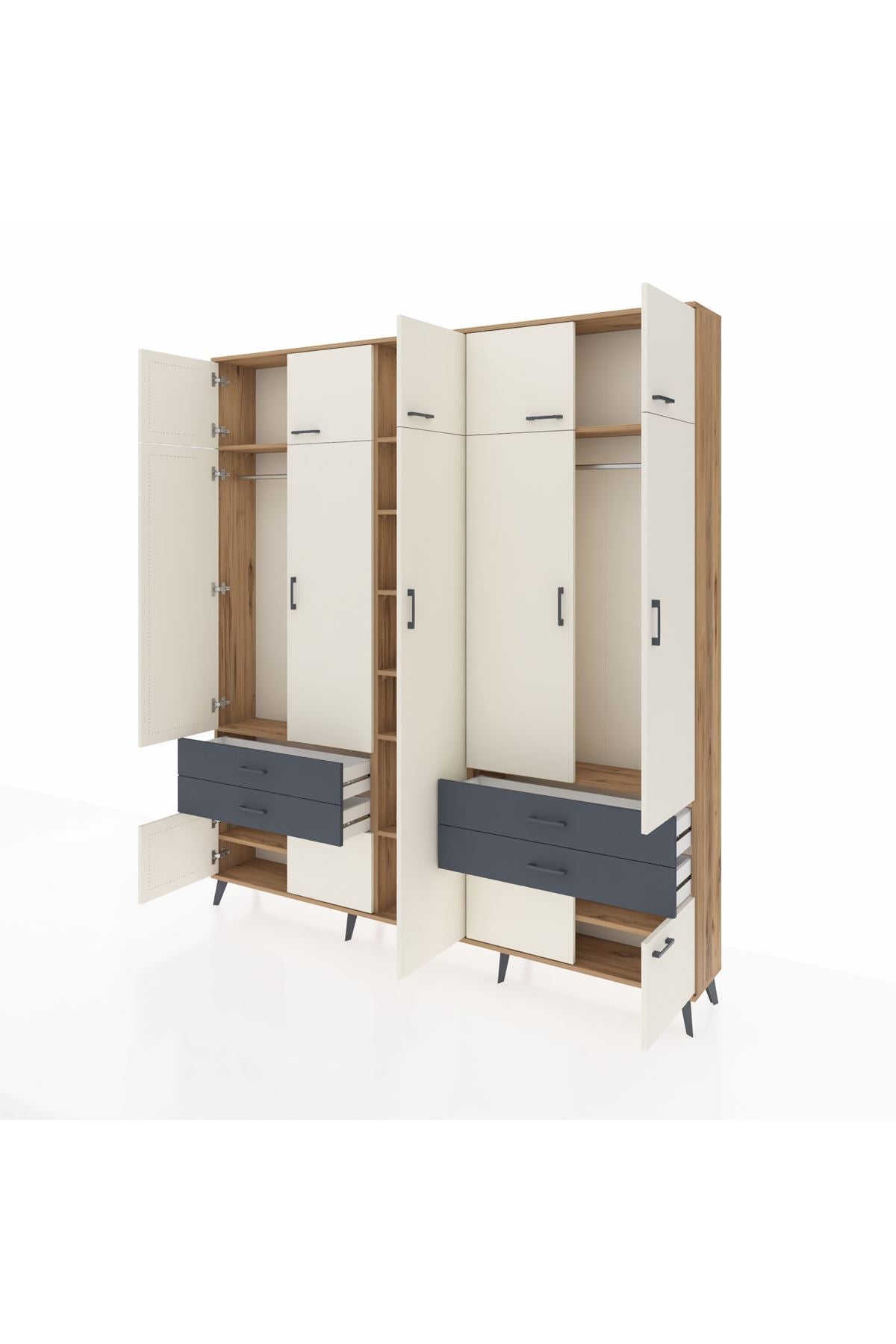 Arges Dolap 12 Raflı 4 Çekmeceli 2 Askılı 220x30x243 Çam-Aytaşı/Antrasit