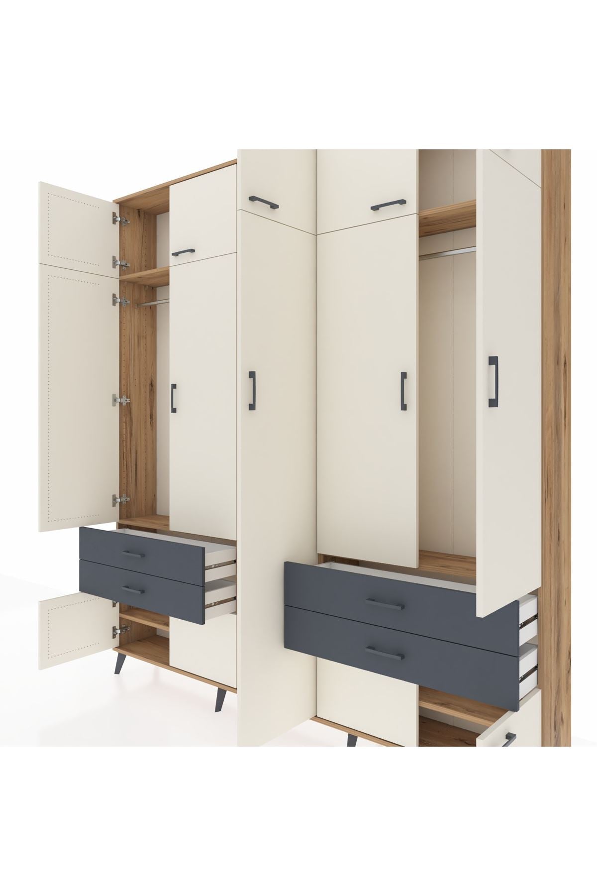 Arges Dolap 12 Raflı 4 Çekmeceli 2 Askılı 220x30x243 Çam-Aytaşı/Antrasit