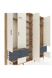 Arges Dolap 12 Raflı 4 Çekmeceli 2 Askılı 220x30x243 Çam-Aytaşı/Antrasit
