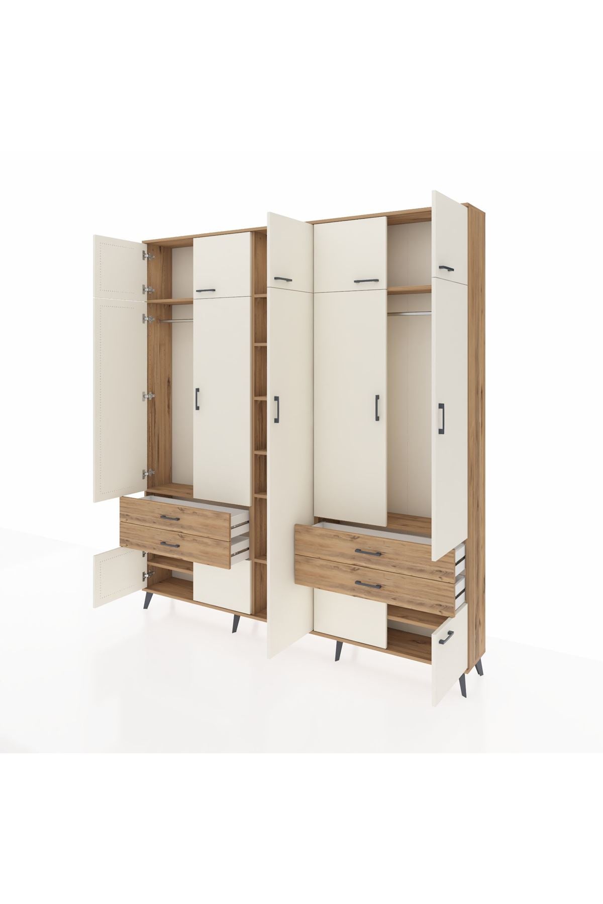 Arges Dolap 12 Raflı 4 Çekmeceli 2 Askılı 220x30x243 Çam-Aytaşı/Çam