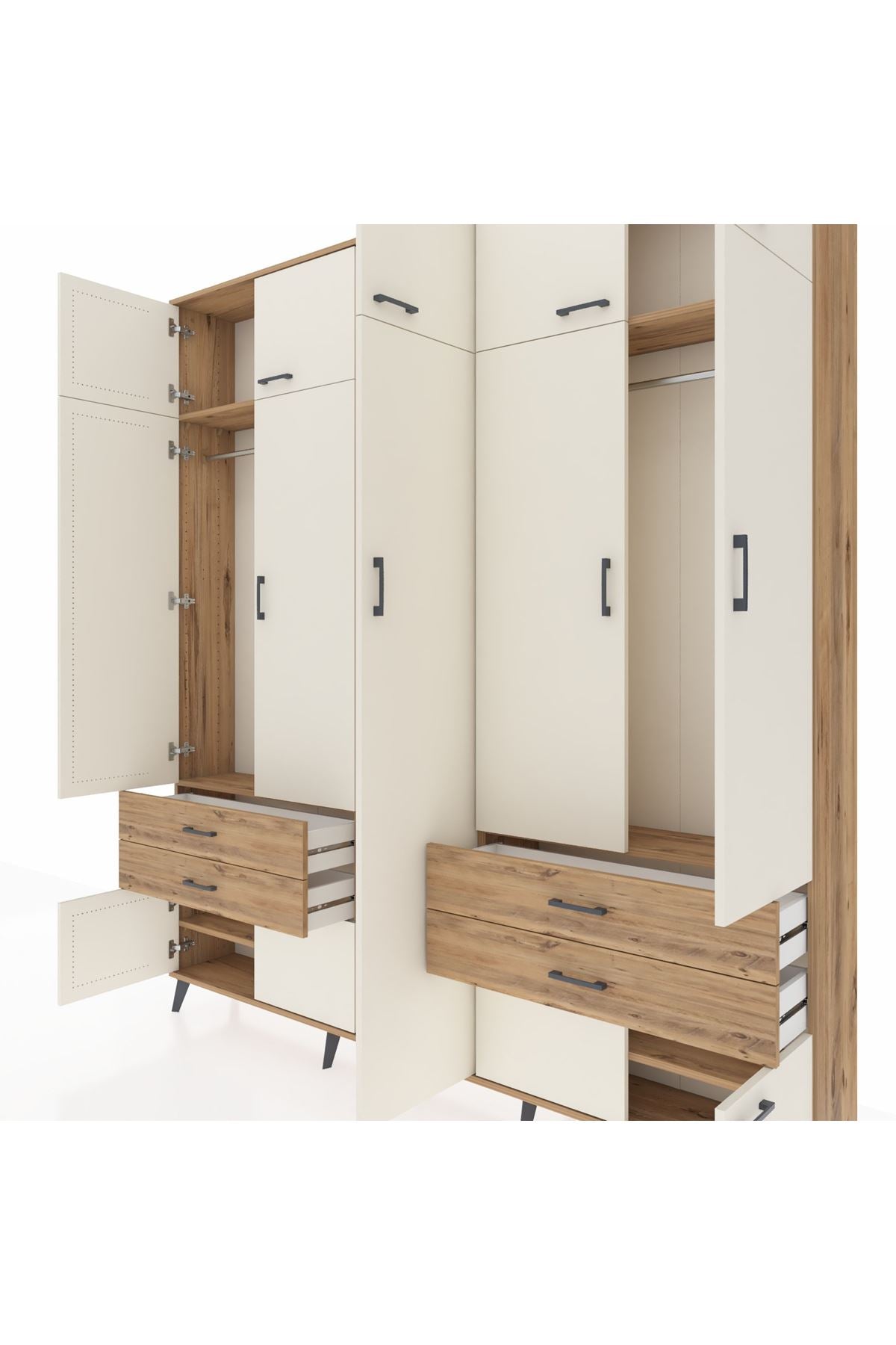 Arges Dolap 12 Raflı 4 Çekmeceli 2 Askılı 220x30x243 Çam-Aytaşı/Çam