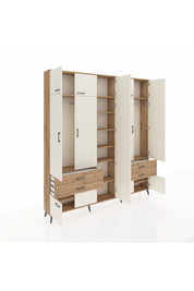 Arges Dolap 12 Raflı 4 Çekmeceli 2 Askılı 220x30x243 Çam-Aytaşı/Çam