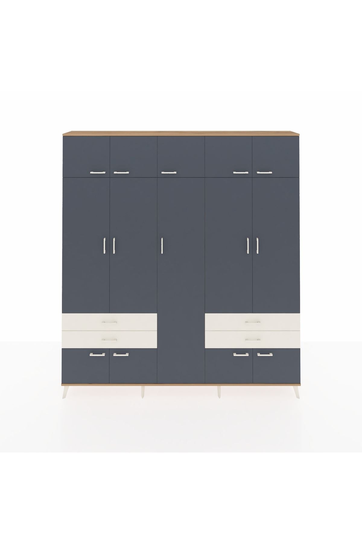 Arges Dolap 12 Raflı 4 Çekmeceli 2 Askılı 220x30x243 Çam-Antrasit/Aytaşı