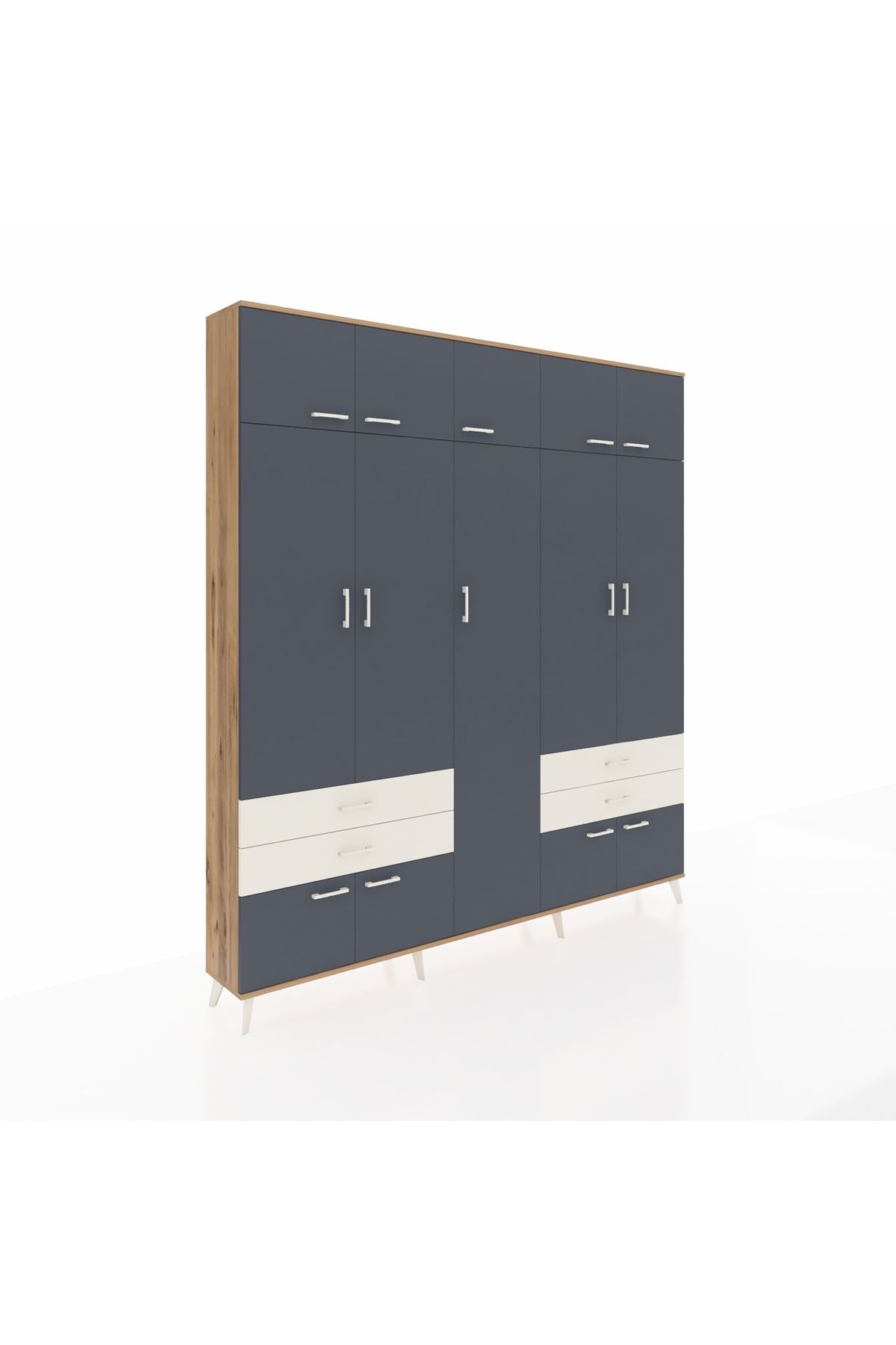 Arges Dolap 12 Raflı 4 Çekmeceli 2 Askılı 220x30x243 Çam-Antrasit/Aytaşı