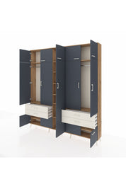 Arges Dolap 12 Raflı 4 Çekmeceli 2 Askılı 220x30x243 Çam-Antrasit/Aytaşı